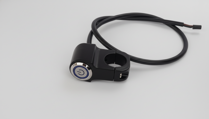 Black motorcycle turn signal on a white background