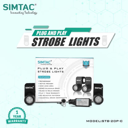 SIMTAC Strobe Lights Kit for Bikes – Waterproof 20-Pattern Flashing Lamp | Plug N Play, Long-Range Visibility, 12 Months Warranty